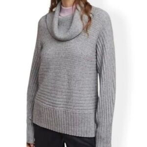 Anthropologie Moth Ribbed Knit Sweater Cowl Neck Pullover Low Hem Gray Small